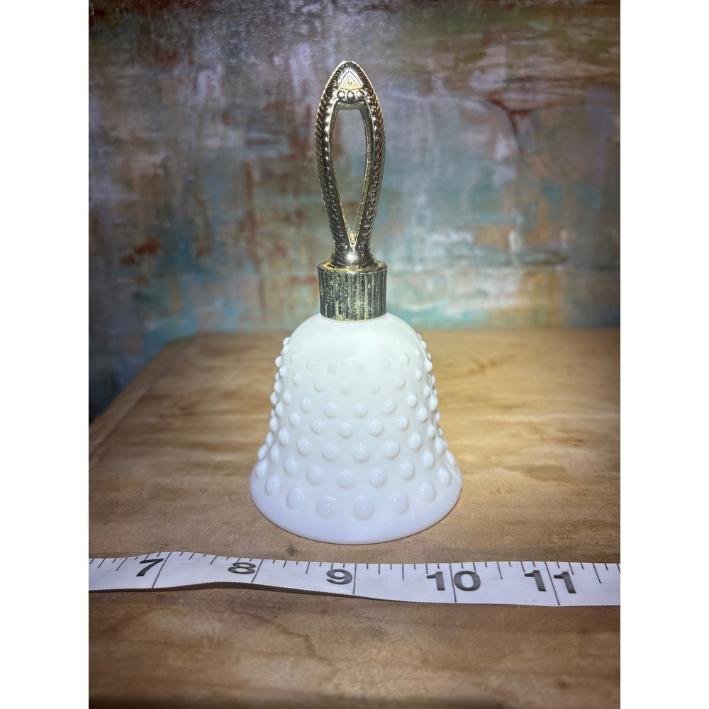 Vintage Avon Sweet Honesty White Hobnail Glass Bell Bottle Gold Handle